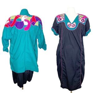 Vintage 70s Tipicano M Medium Caftan Dress 2-Piece Set Jacket Embroidered Mexico